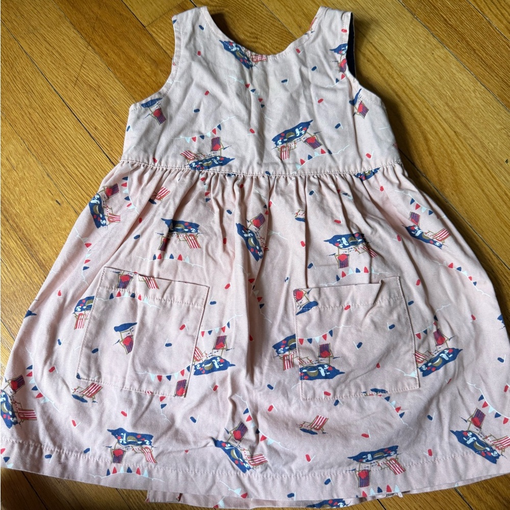 Mini Boden Pink Sleeveless Dress with Flag Print